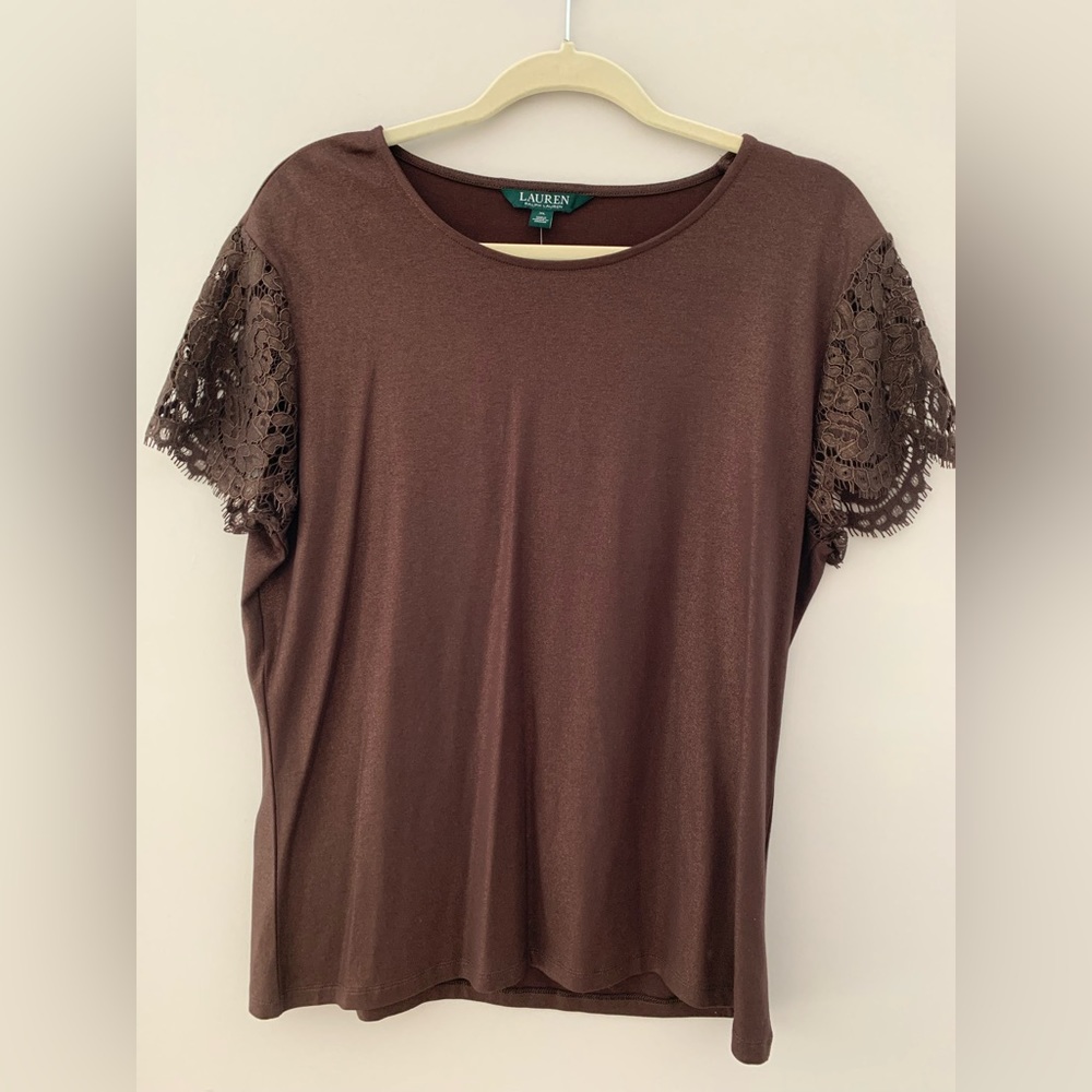 Ralph Lauren Brown Embellished Short Sleeve Tee